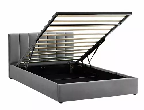 Łóżko MONTREAL tapicerowane aksamitem z pojemnikiem na pościel, eleganckie i funkcjonalne, w nowoczesnym stylu.