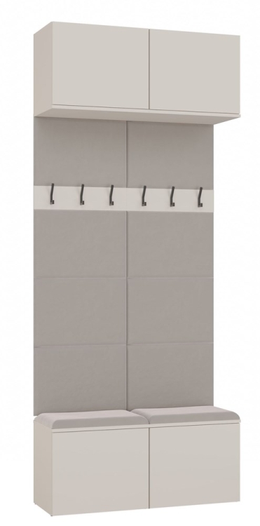 Garderoba do przedpokoju AGA V w kolorze kaszmir z podwójnym wieszakiem i tapicerowanym siedziskiem