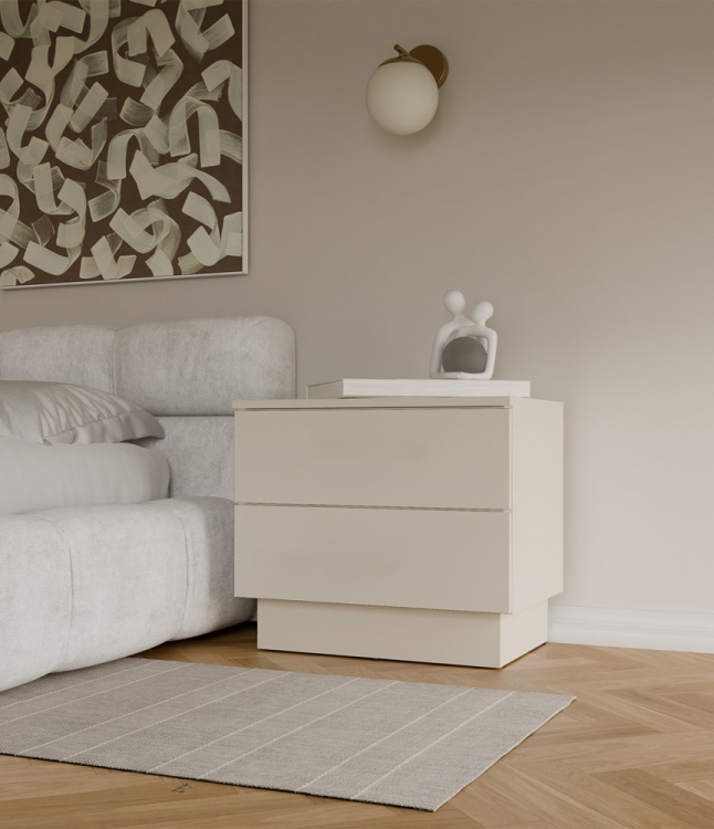 Beżowa szafka nocna ATENA z szufladami do sypialni w kolorze kaszmir