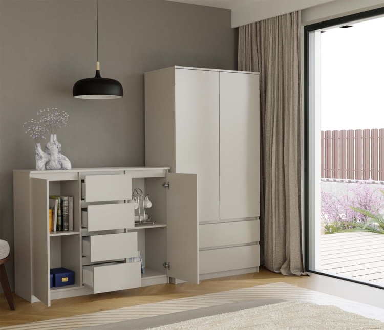 Komoda z szufladami MEGAN kaszmir matowa – funkcjonalny mebel do salonu i sypialni