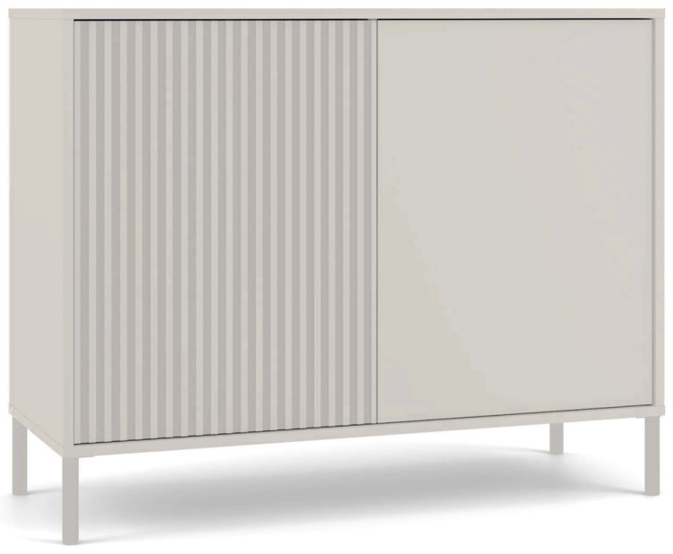 Komoda Kaszmir CHARLOTTE ryflowana w kolorze beżowym mat na beżowych nóżkach