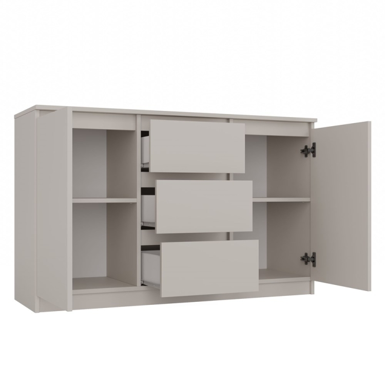 Beżowa komoda MEGAN 2D3S kaszmir z szufladami i półkami do sypialni