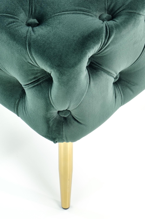 Pufa ATHENA w stylu glamour z pikowanym siedziskiem i złotymi nogami, łącząca luksusowy wygląd z nowoczesnym designem.