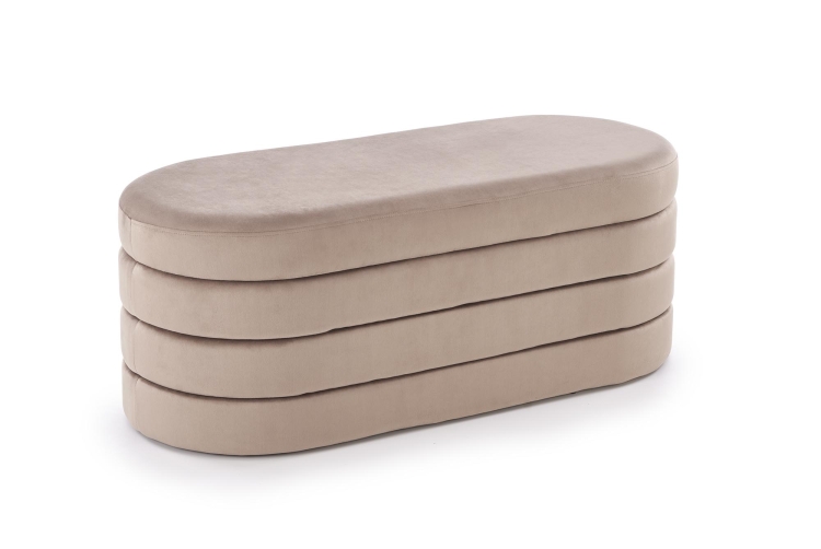 Pufa ze schowkiem CALPI beżowa – elegancka pufa tapicerowana velvet do salonu