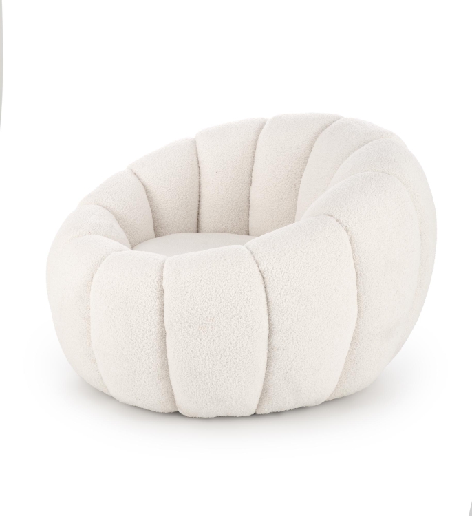 Fotel do salonu GASPAR – kremowy fotel bouclé w stylu glamour