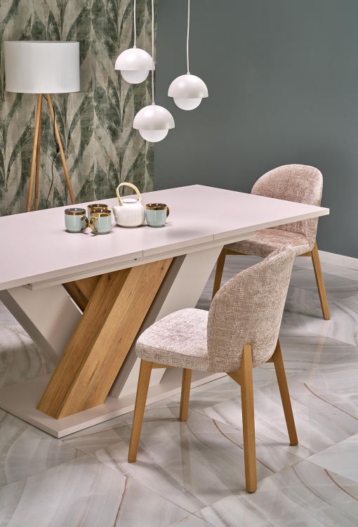 nowoczesny stół BRANDON rozkładany, w połączeniu kolorów kaszmir i dąb Cremona, łączący funkcjonalność z designem