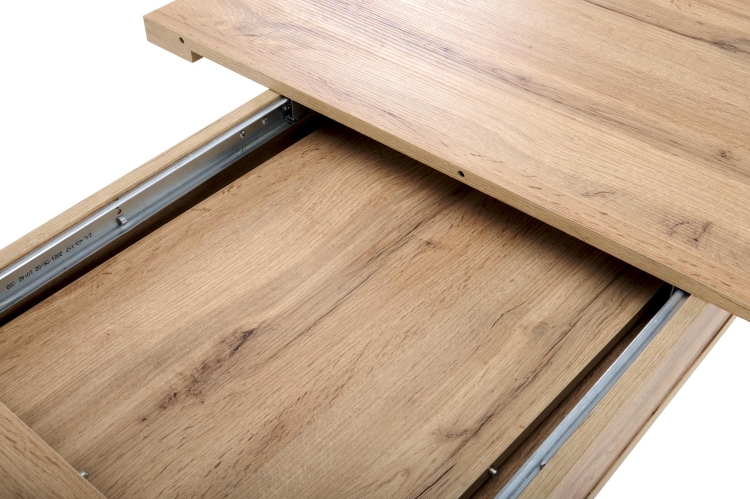 loftowy stół rozkładany BRANDON z blatem dąb wotan i czarnymi nogami, praktyczny i stylowy element jadalni