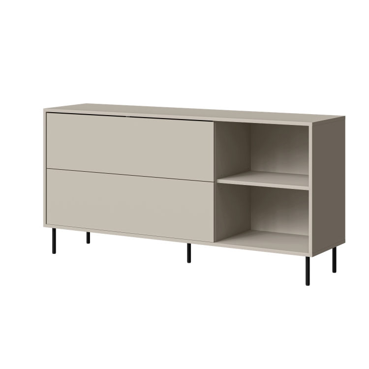 komoda kaszmir MASHA 150 2D2P z otwartymi półkami i czarnymi metalowymi nogami