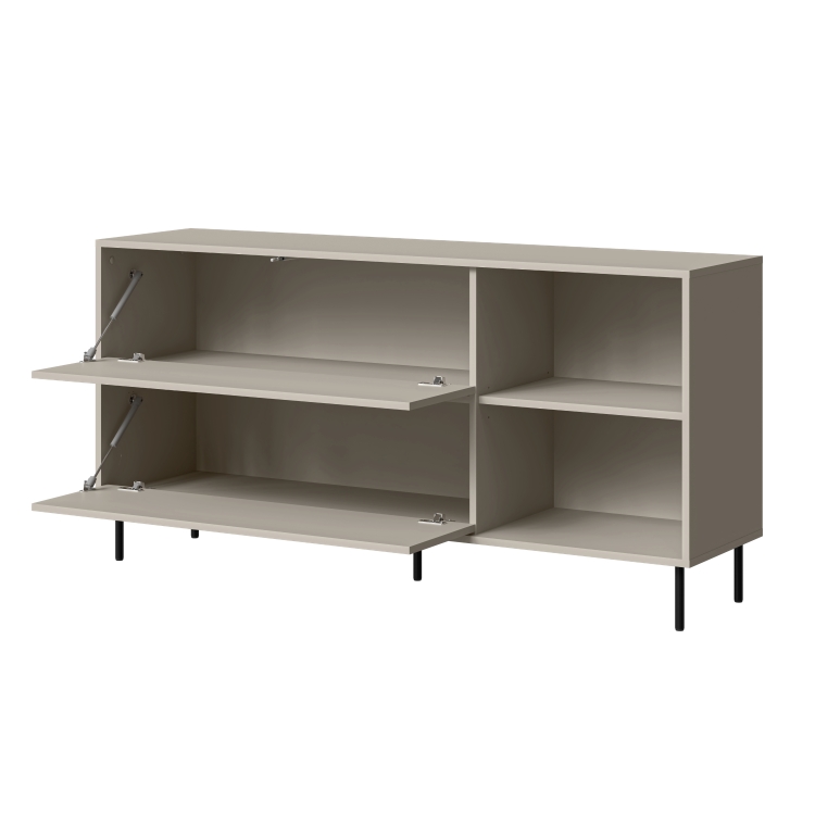 półki i przestrzeń za frontami komody kaszmirowej MASHA 150 2D2P w układzie funkcjonalnym