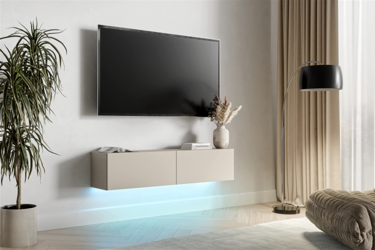 Szafka RTV Kaszmir GOVI 140 w kolorze kaszmir mat z podświetleniem LED.