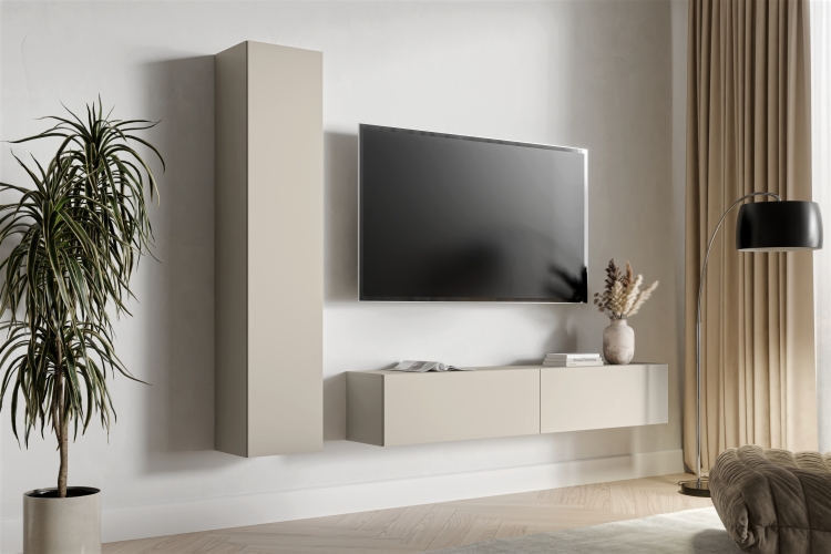 witryna do salonu w kolorze kaszmir mat z pełnym, gładkim frontem