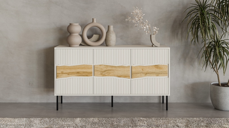 komoda kaszmir inserto 3d matowa z ryflowanymi frontami i dekoracyjną wstawką do nowoczesnego wnętrza