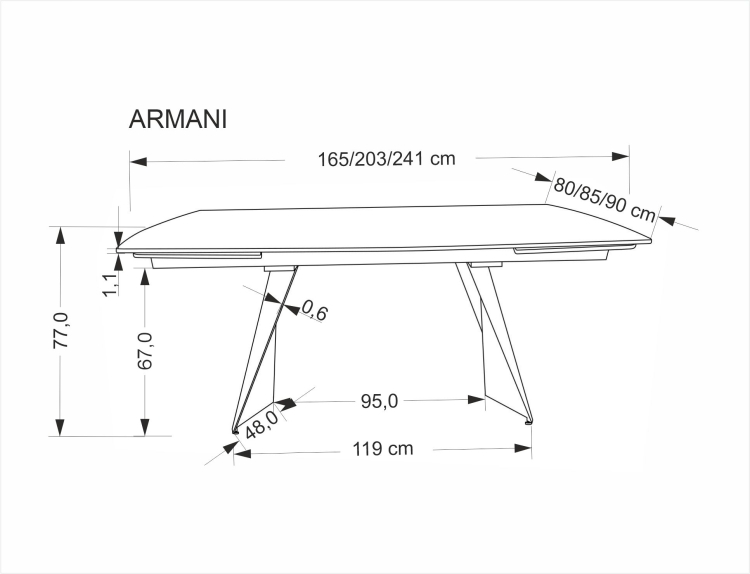 wymiary stołu armani