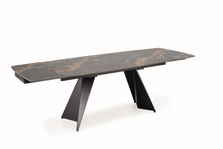 stół do jadalni rozkładany z czarnym marmurowym blatem na czarnych nogach do eleganckiej aranżacji