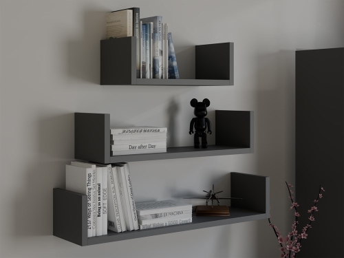 Półka na książki ARIA antracyt do stylowego wnętrza z dodatkami.