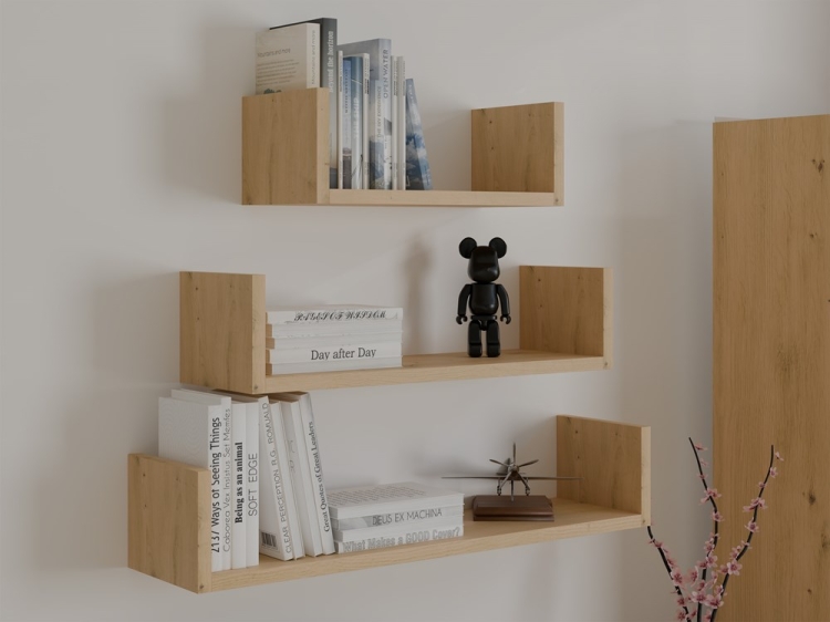 Półka wisząca ARIA dąb artisan na dekoracje i dodatki do salonu.