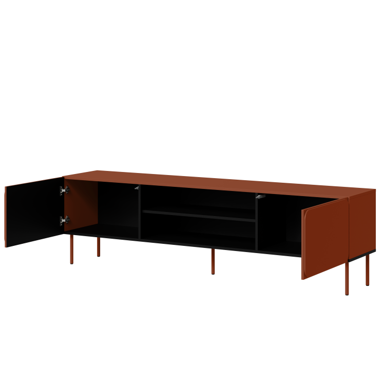 Ruda szafka RTV loftowa RAFAEL EF z matowymi frontami i systemem push to open.