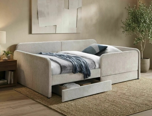 Łóżko 120x200 AMELIA to nowoczesny model z miękkim wykończeniem, szufladami i wygodną konstrukcją do sypialni.