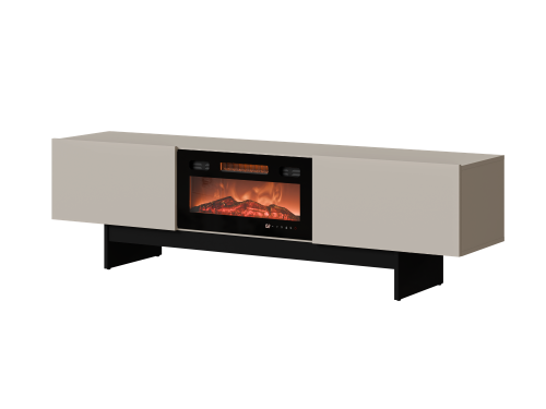 Szafka RTV kaszmir 180 cm z kominkiem elektrycznym i systemem push to open w nowoczesnym stylu.