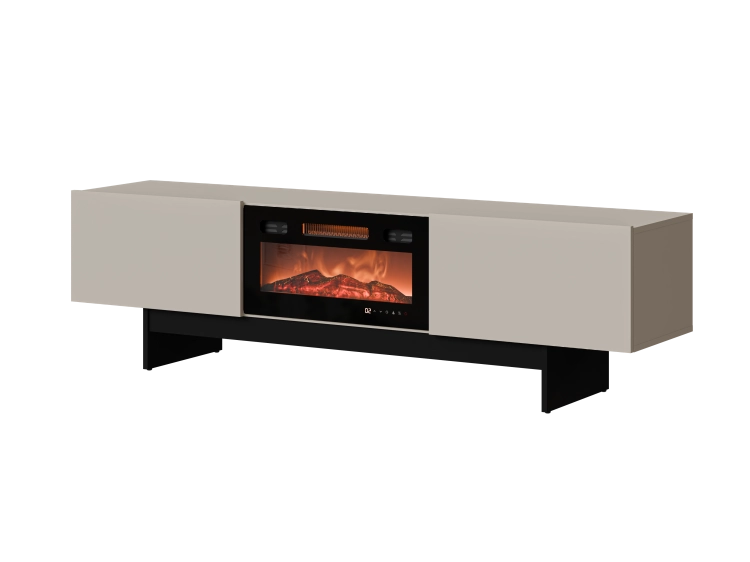 Szafka RTV kaszmir 180 cm z kominkiem elektrycznym i systemem push to open w nowoczesnym stylu.