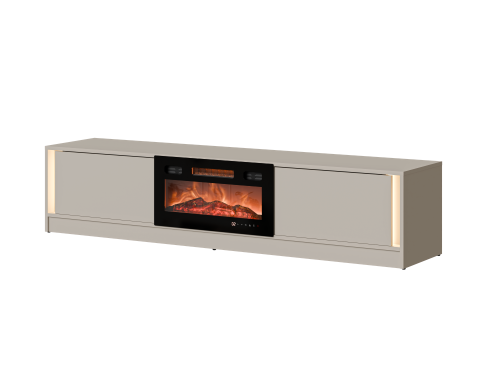 Szafka RTV kaszmir 180 cm z kominkiem elektrycznym i klapami na siłownikach.