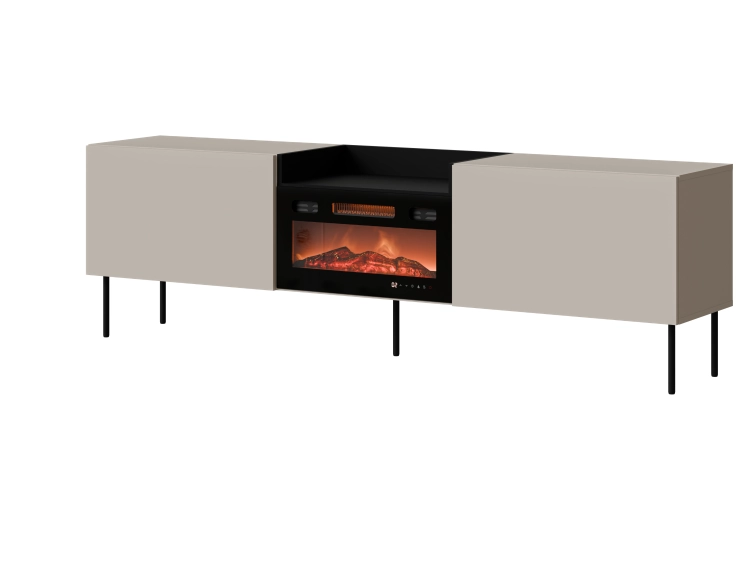 Szafka RTV kaszmir 200 cm z kominkiem elektrycznym i systemem push to open.