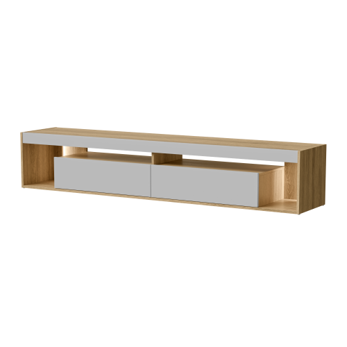 Szafka RTV dębowa 200 cm dąb tajga szary nowoczesna do salonu.