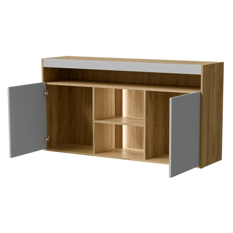 Komoda 150 cm dąb tajga szary z zamykanymi frontami.