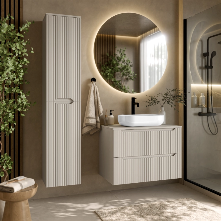 Kaszmirowa szafka łazienkowa SANTI 35 cm wisząca i szafka pod umywalkę 80 cm z 2 szufladami
