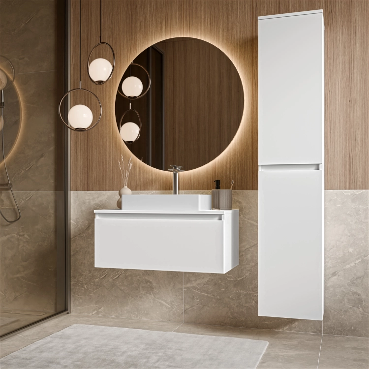 Szafka pod umywalkę wisząca INES biały mat 80 cm z gładkim frontem