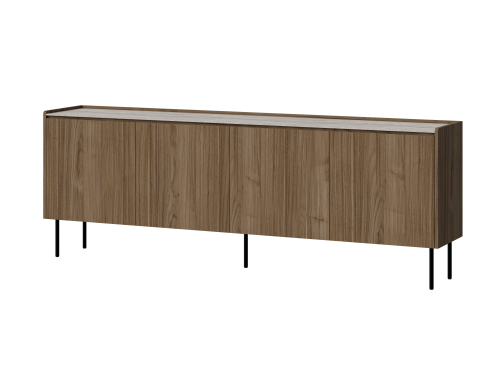 Komoda orzech ROYAL 210 cm na metalowych nóżkach z blatem trawertyn