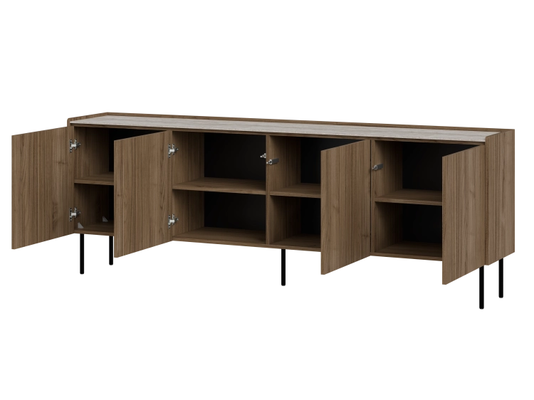 Szeroka komoda ROYAL orzech 210 cm z jasnym blatem trawertynowym