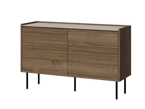 Komoda orzech ROYAL 120 cm z sześcioma szufladami na metalowych nóżkach