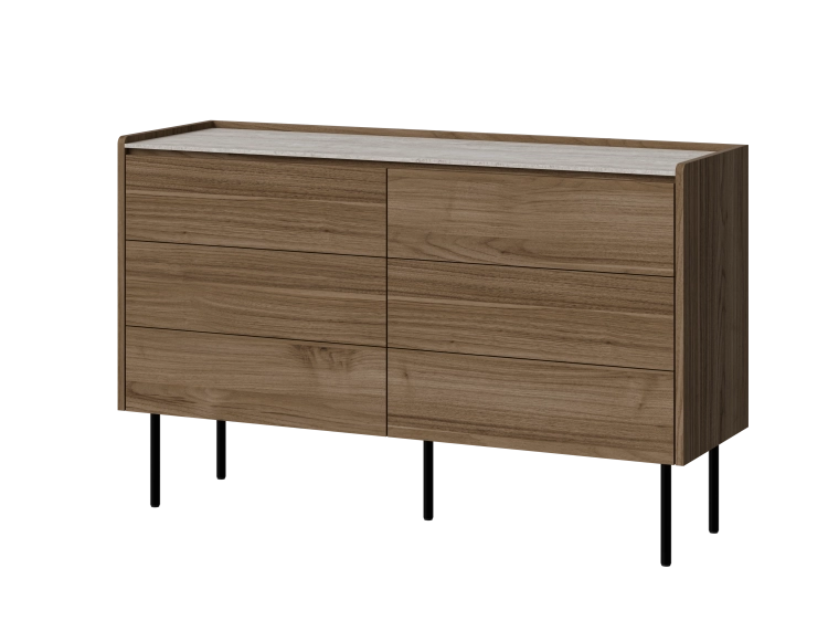 Komoda orzech ROYAL 120 cm z sześcioma szufladami na metalowych nóżkach