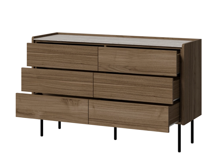 Komoda z szufladami ROYAL 120 cm orzech z blatem trawertyn