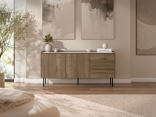 Komoda orzech ROYAL 160 cm z dwoma drzwiami i trzema szufladami