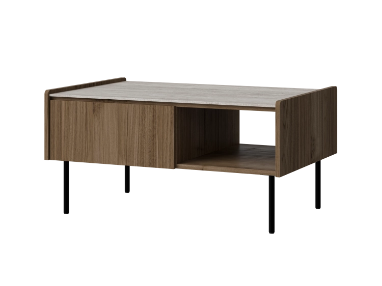 Stolik kawowy orzech ROYAL 90 cm na czarnych metalowych nóżkach