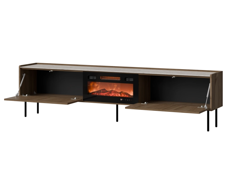 Szafka RTV orzech ROYAL 210 cm na czarnych metalowych nóżkach