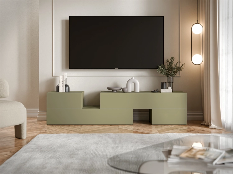 Rozkładana szafka RTV AXIS eukaliptus o szerokości 180–220 cm