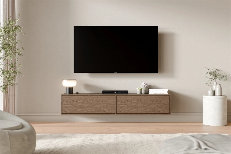 Szafka RTV ARO 180 cm Baltic Storm z drewnianym dekorem
