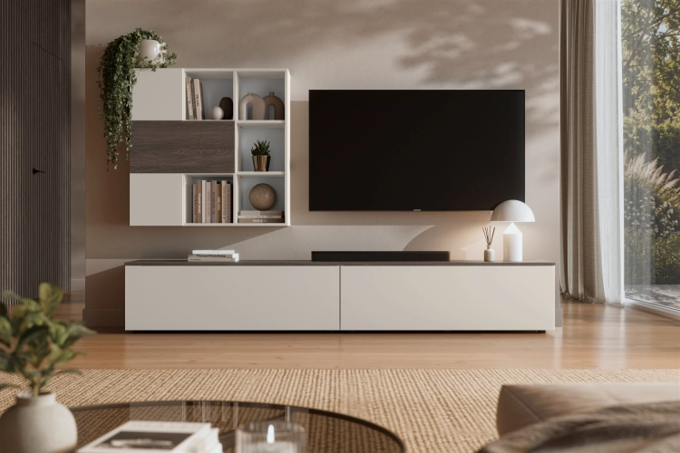 Zestaw mebli do salonu LYNX 240 cm z szafką RTV i regałem