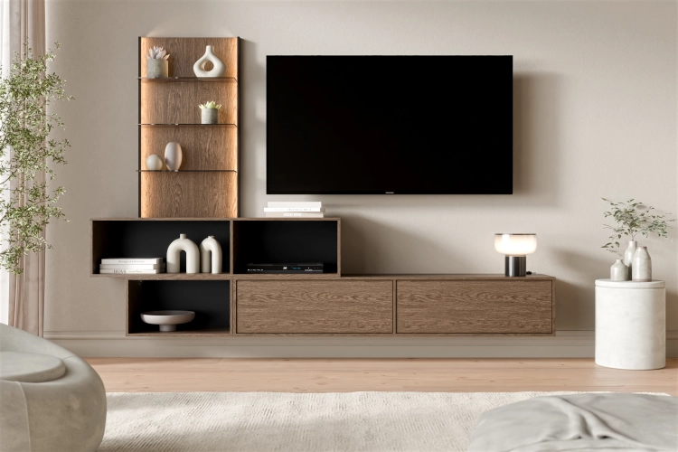 Zestaw mebli do salonu 262 cm LAVI baltic storm (RTV + witryna) wiszący