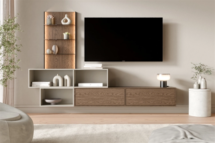 Zestaw mebli do salonu 262 cm LAVI baltic storm kaszmir (RTV + witryna) wiszący
