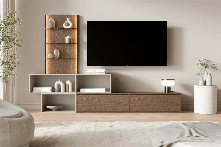 Zestaw mebli do salonu 262 cm LAVI baltic storm kaszmir (RTV + witryna) stojący