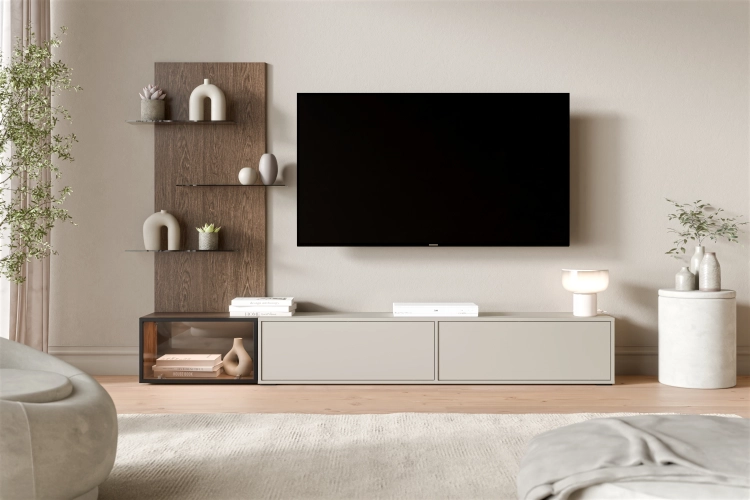 Zestaw mebli do salonu 240 cm  ORDI kaszmir baltic storm  (RTV + witryna) stojący