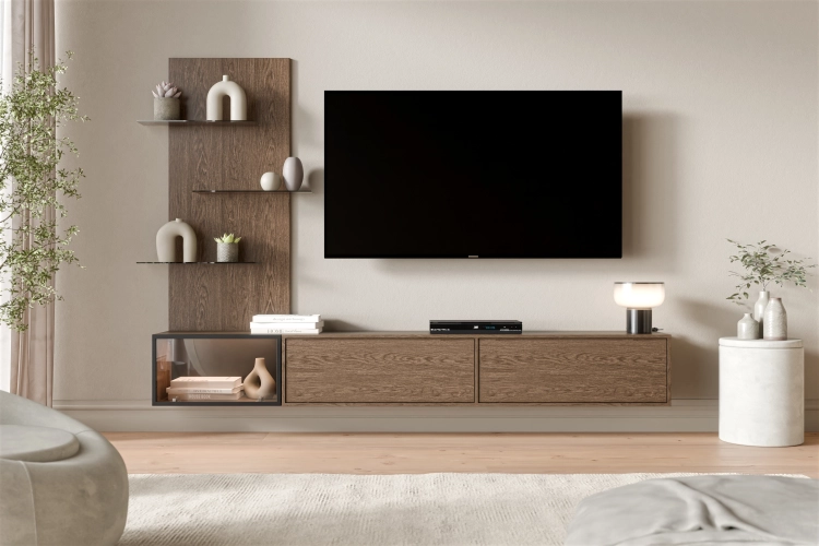 Zestaw mebli do salonu 240 cm  ORDI baltic storm (RTV + witryna) wiszący