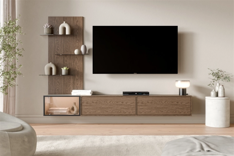 Zestaw mebli do salonu 240 cm  ORDI baltic storm kaszmir (RTV + witryna) wiszący